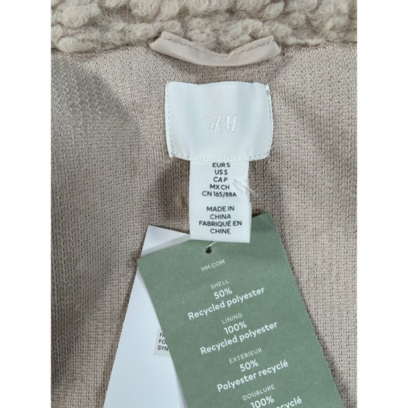 H&M Shirt Jacket Women's Small Beige Teddy Shacket Shearling Cozy Oversized - Picture 3 of 9